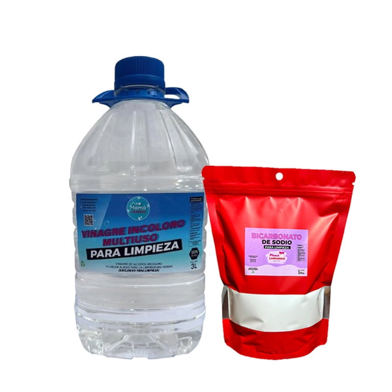 Mamá Limpiando - Pack Vinagre 10% Incoloro 3 Litros + 1 Kilo De Bicarbonato