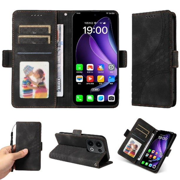 Carcasa FOXDOCK OPPO Reno 14F 5G de cuero PU, diseño acolchado clásico, protección contra caídas y rayones