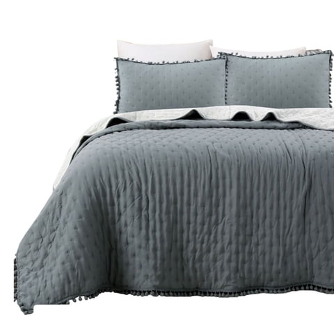 Todo Hogar Santiago De Chile - Cubrecama De Algodón Con Pompones 2 Plazas Gris
