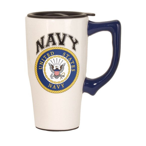 Taza de viaje de cerámica Spoontiques, azul marino, 500 ml, caliente y fría, Bev