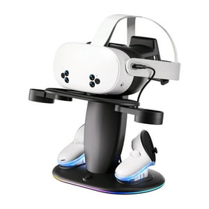 Genérico - Base De Carga Para Meta Quest 3/3S Con Iluminación Rgb, Soporte De Almacenamiento Vertical Y Carga Sincronizada Para El Mando De Los Auriculares-Negro