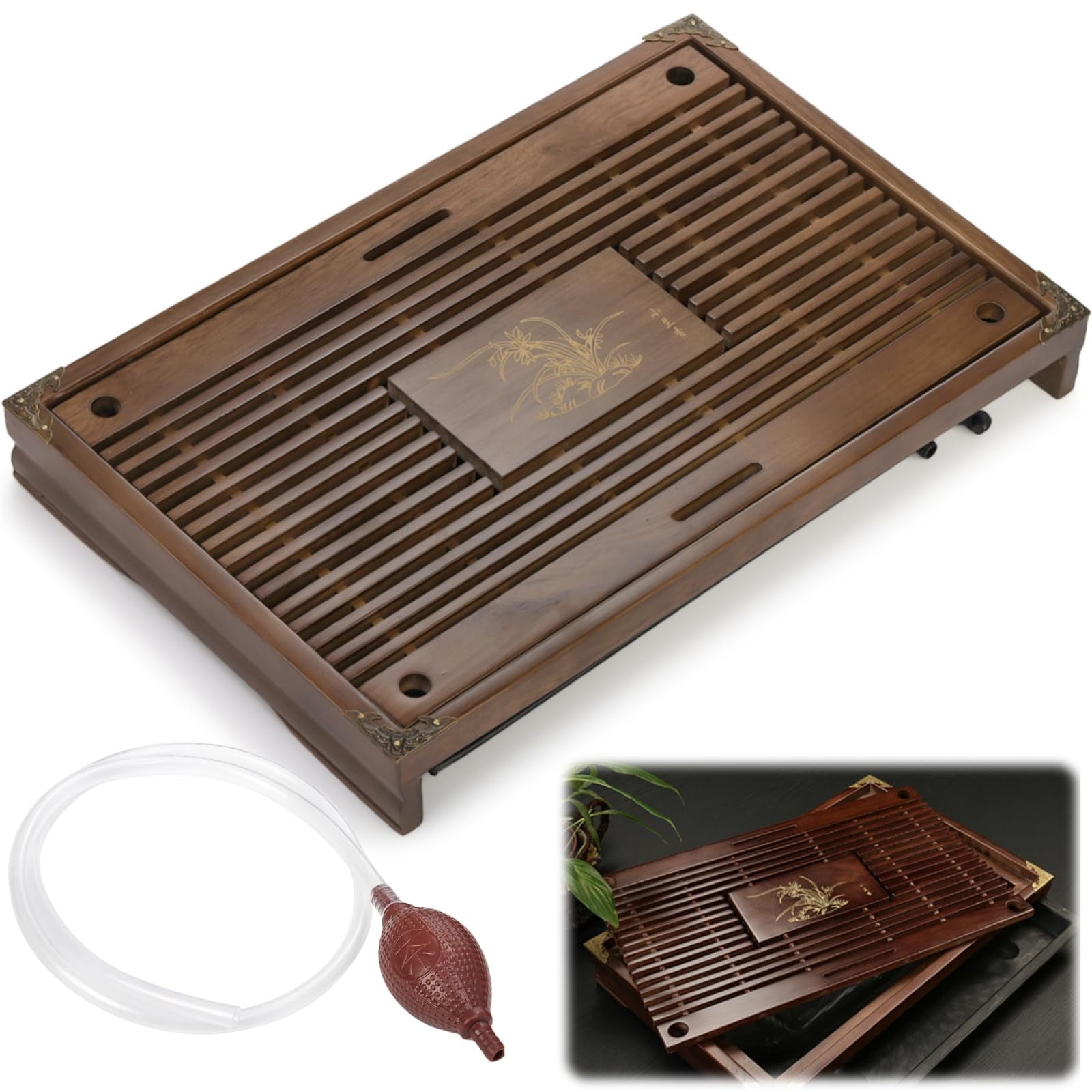 Bandeja De Té Eorbow De Madera De 43 Cm Para Gongfu Con Depósito De Agua