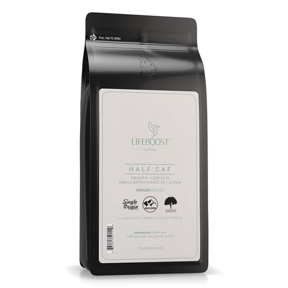 Café molido Lifeboost Half Caff con bajo contenido de ácido 350 ml