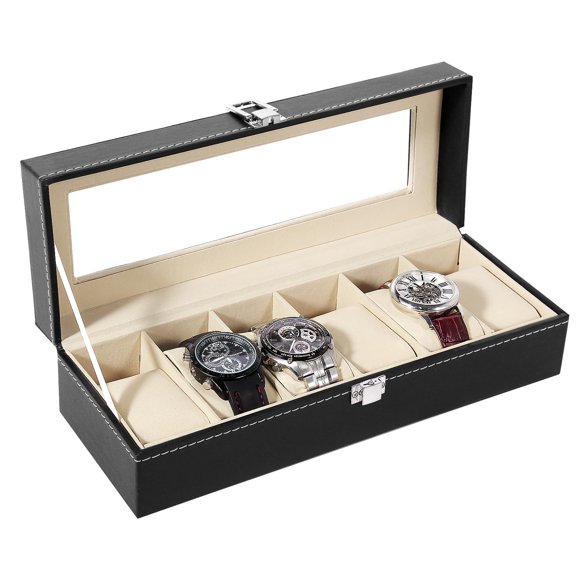 Caja de Relojes Uten de 6 Compartimentos con Tapa de Vidrio