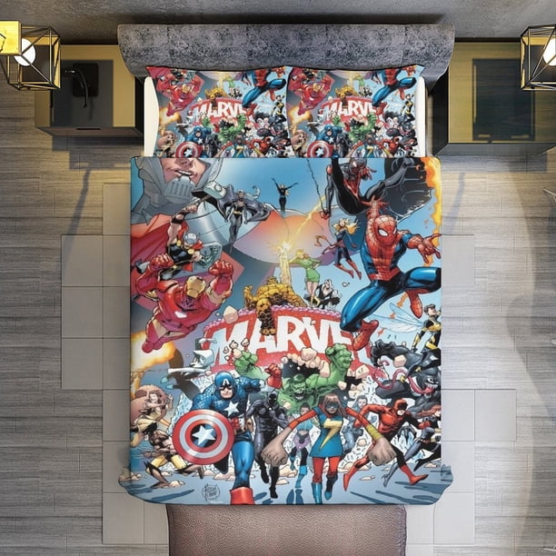 Superhero Spiderman 3 Piece Sets Full/Queen Size - Reversible Microfiber Quilts with 2 Shams Soft Lightweight Bedspread Coverlet Comforter for All Season Bed Sheets
