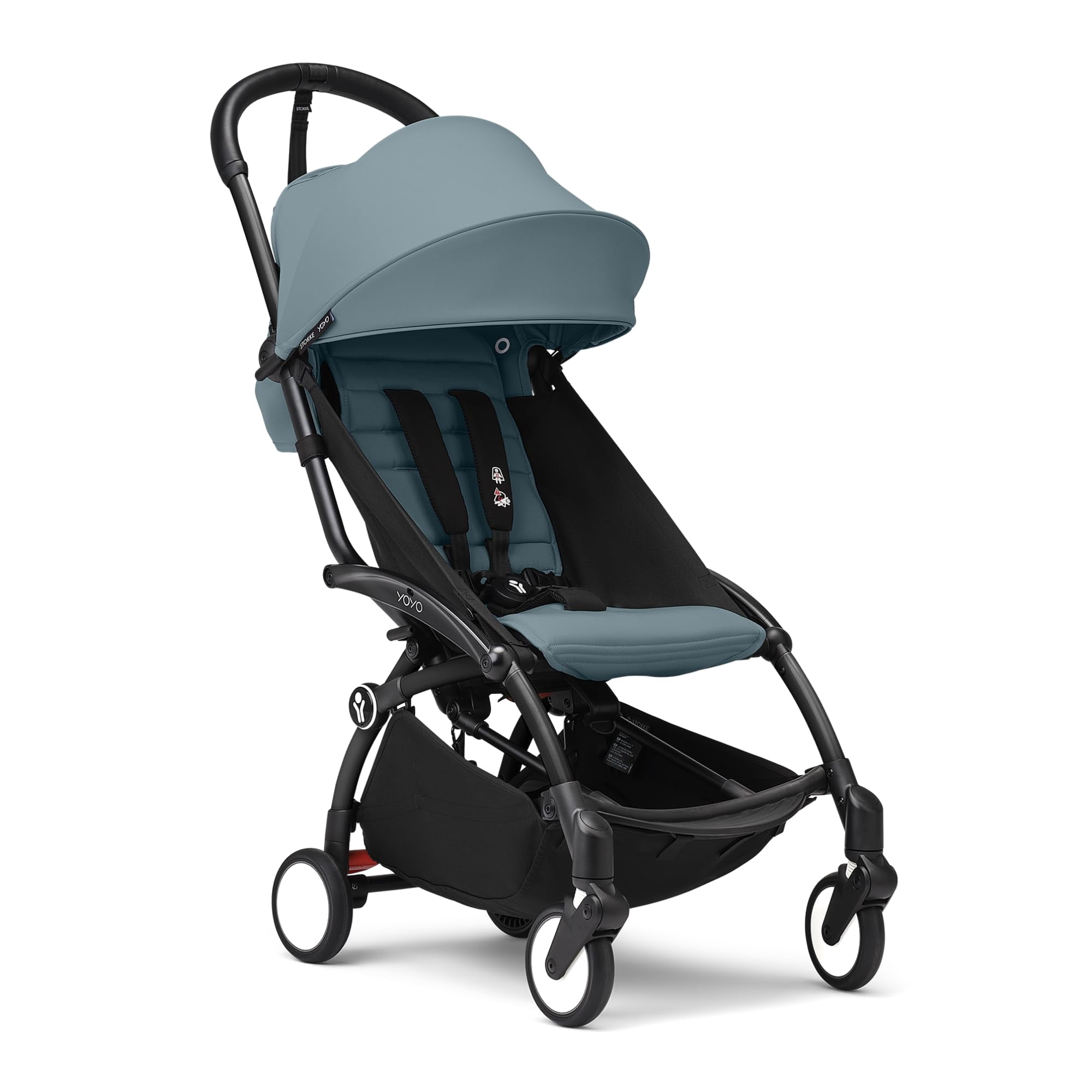 Silla De Paseo Stokke Yoyo3 De 6 Meses Con Estructura Negra Y Cojín Color Aguamarina