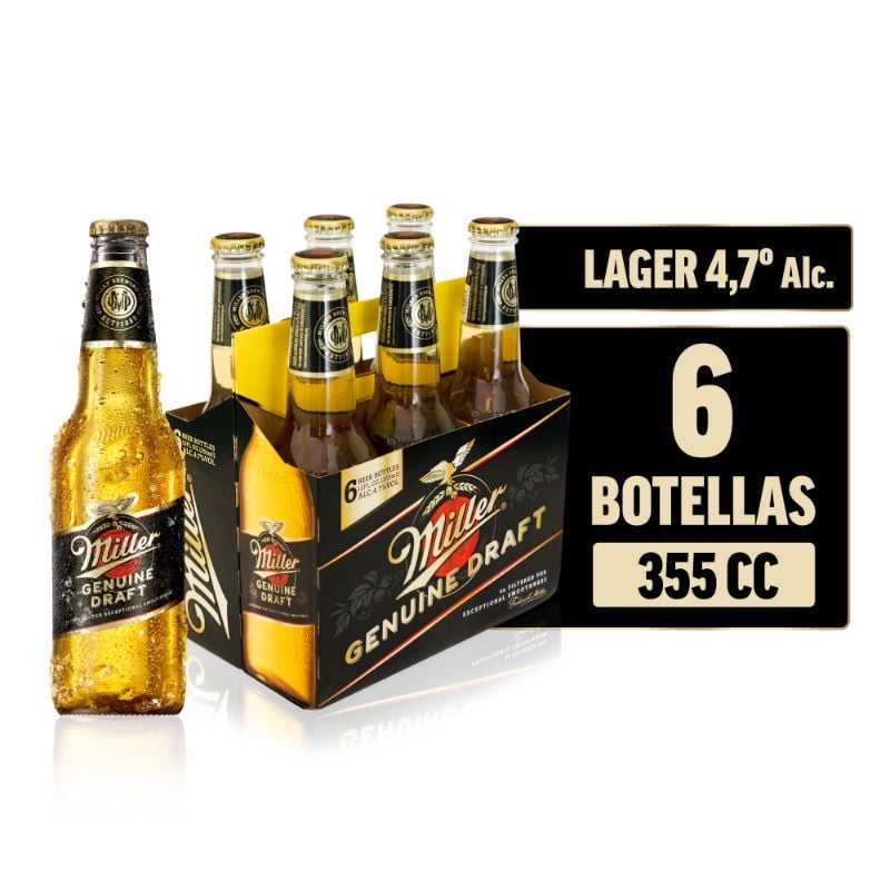 Cerveza Lager 4,7° Pack 6 Botella 355 ml Miller