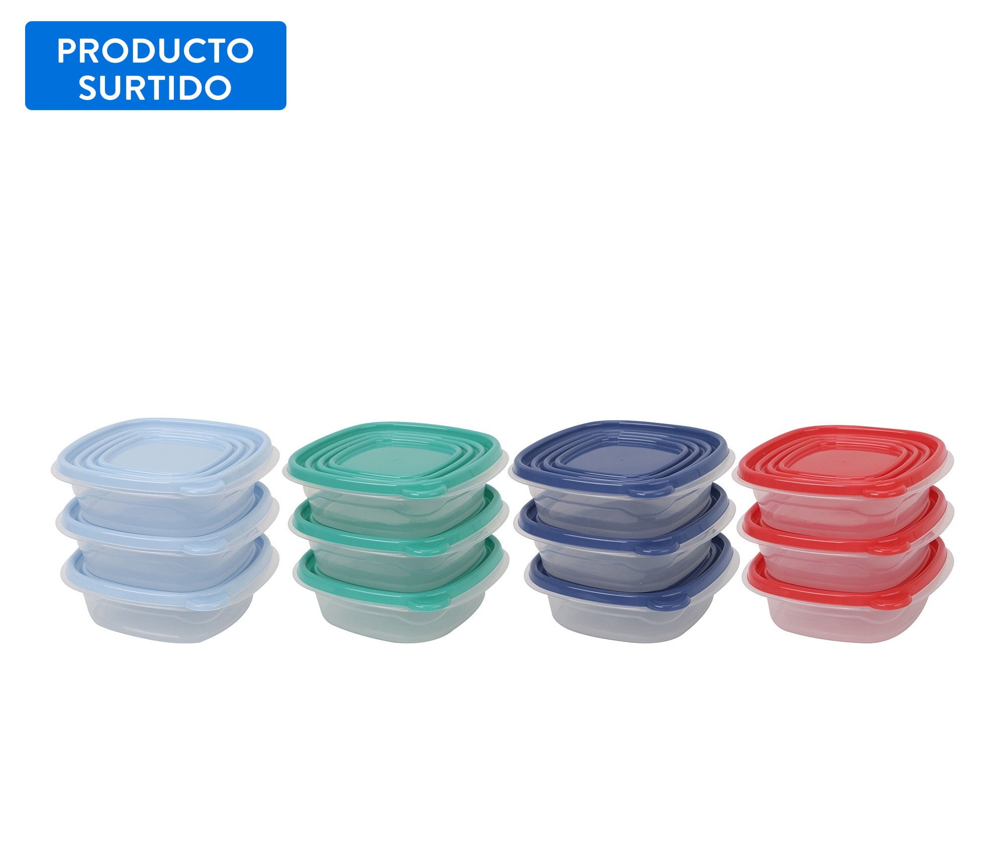 Haus - Set De Contenedor 670ml Cuadrado Plástico 3 Piezas, Color Surtido