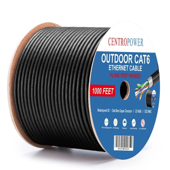 Cable Ethernet CENTROPOWER Outdoor Cat 6, 1000 pies, resistente al agua
