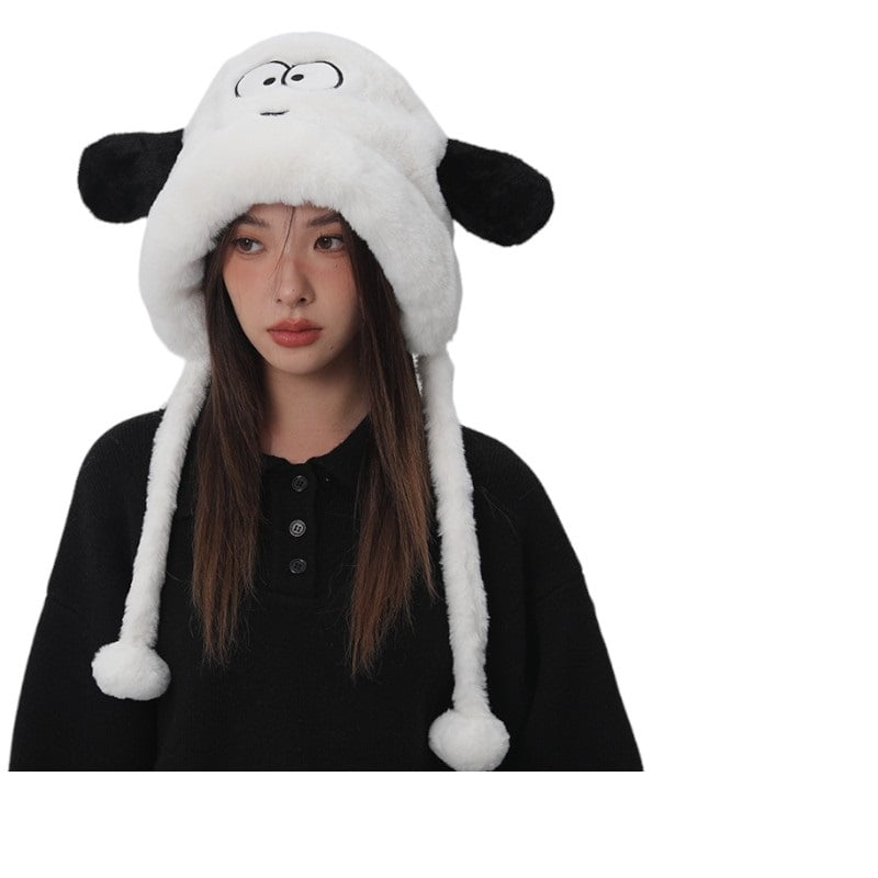 Mh - Gorro De Felpa Con Diseño De Perro Con Orejas, Kawaii Color Blanco