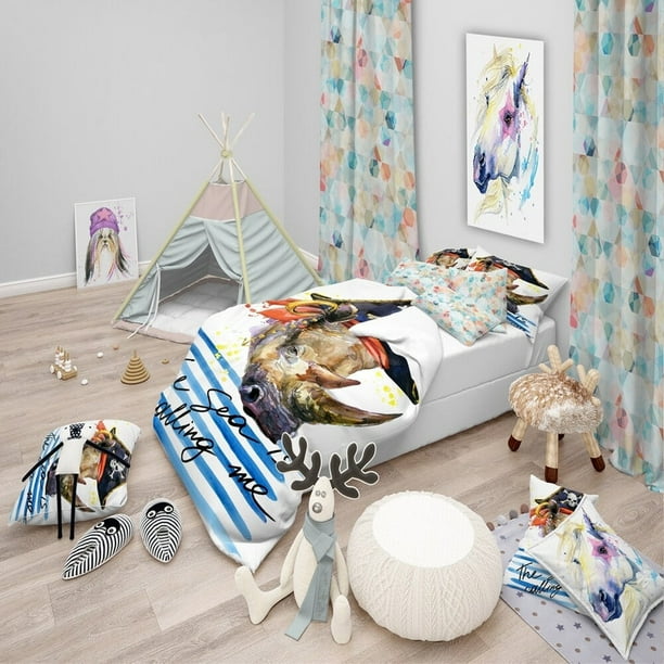 Designart 'Animal pirata con sombrero El mar me llama' Juego de cama infantil moderno