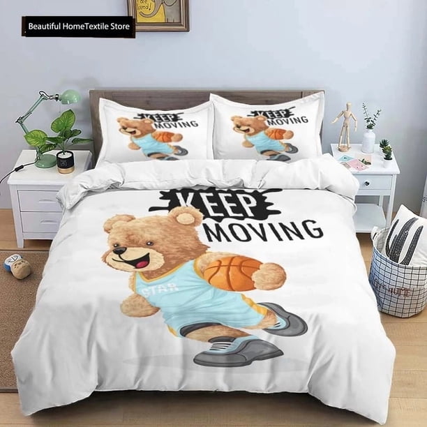 Bear Print Digital Print Polyester Bedding Sets,Girl's Cover,Boys Duvet Cover Set For Teens, Queen Cover pcs PillowcaseBed Sheets