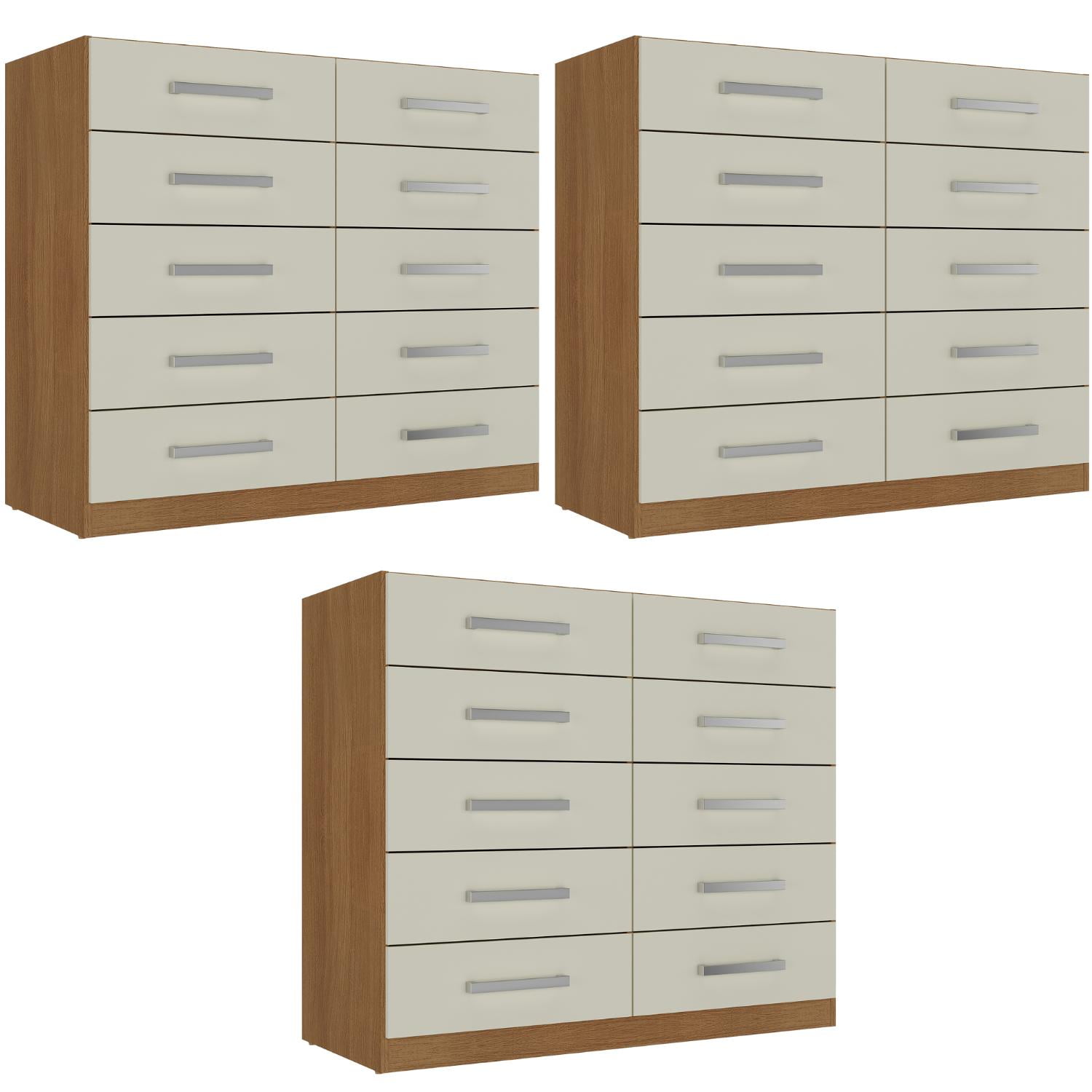 Movelaria - Combo 3 Cómodas 10 Cajones 91x91x35cm Off White R10x3 Blanco