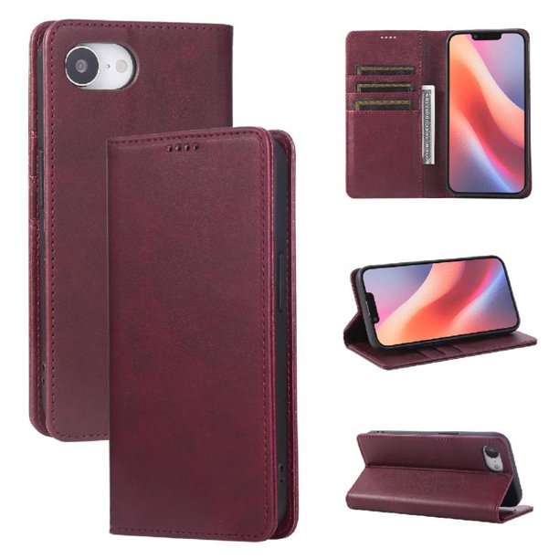Funda Cartera para iPhone 16e con Ranuras Tarjetas y Soporte - Protección Completa Rojo