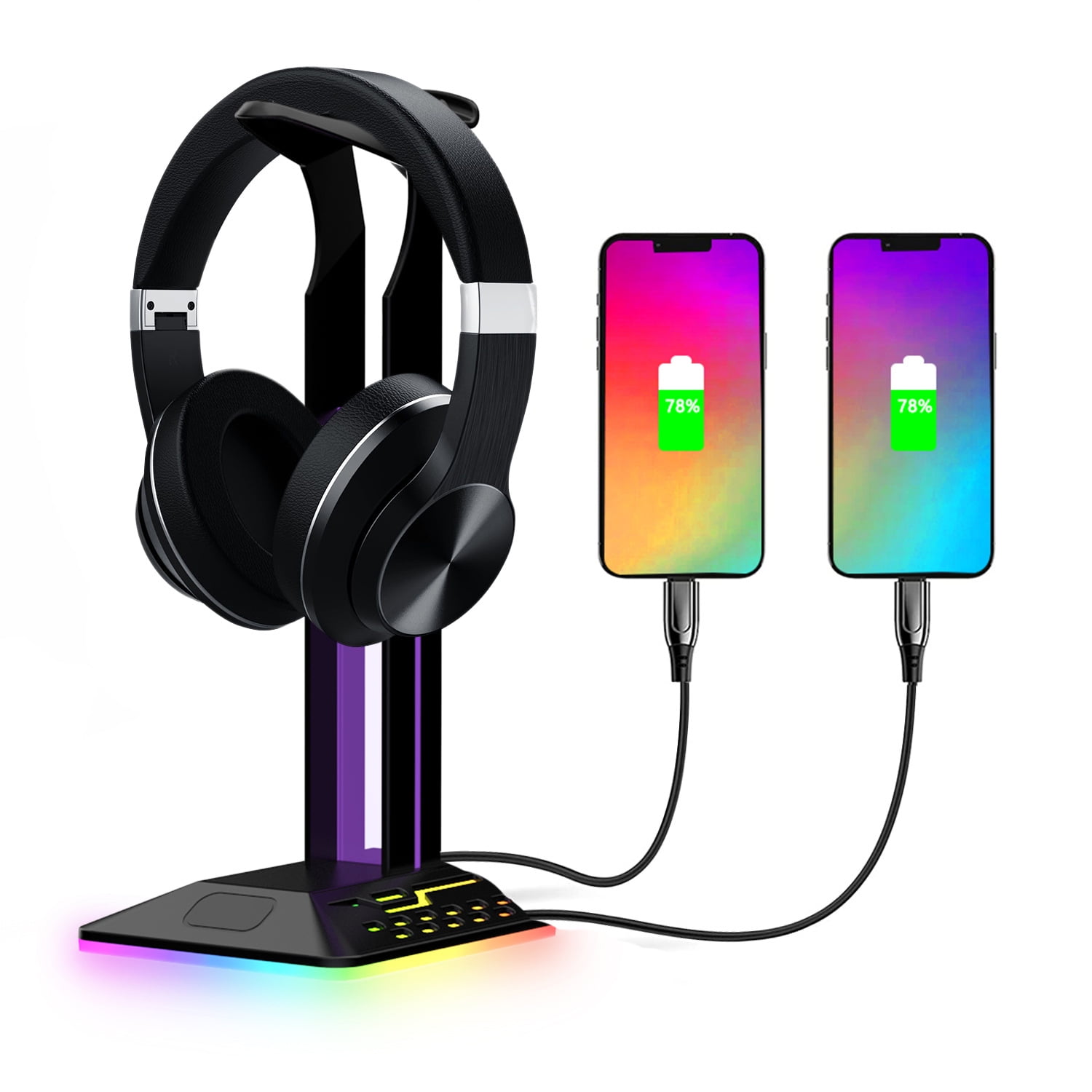 Soporte Para Auriculares Aaronmei Rgb Con Hub Usb Dual Negro