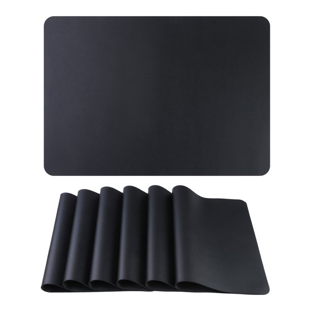 REGALWOVEN 6 Pack Manteles de Cuero Sintético para Decoración de Mesa de Comedor de Cocina Lavables Resistentes al Calor Manteles Limpiables Negro 17*12in