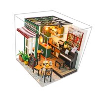 Magideal - Casas De Café Con Muebles Para Niños, Casa De Muñecas Hecha A Mano, Artesanías Coleccionables, Cubierta A Prueba De Polvo, Casa Pequeña Hecha A Mano,