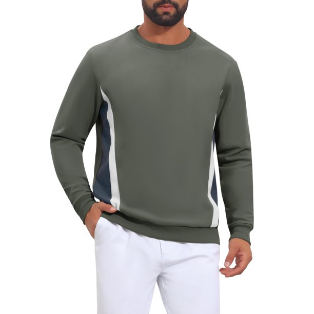 INSPIRE CHIC Sudadera casual de hombre con cuello redondo, manga larga, bloque de color, para entrenamiento, talla L, gris