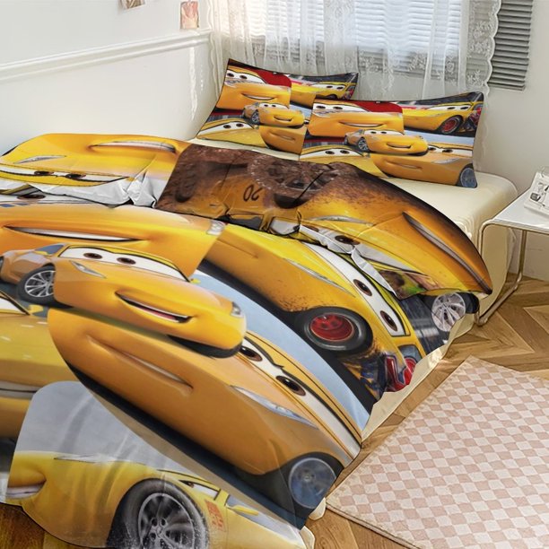 Cars Lightning McQueen Print Bedding Set Pattern Duvet Cove Set 3 Pieces 1 Quilt Cover And 2 Pillowcases for Women Men Teens