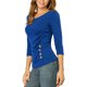 thumbnail image 4 of INSPIRE CHIC Blusa Fruncida para Mujer de Regreso a Clases con Botones Decorativos Cuello en V Manga 3/4 Top de Punto Sólido Azul Real 3XL, 4 of 7