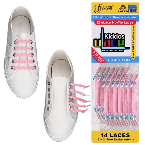 Cordones elásticos sin atar U-Lace Kiddos rosa (paquete de 14)