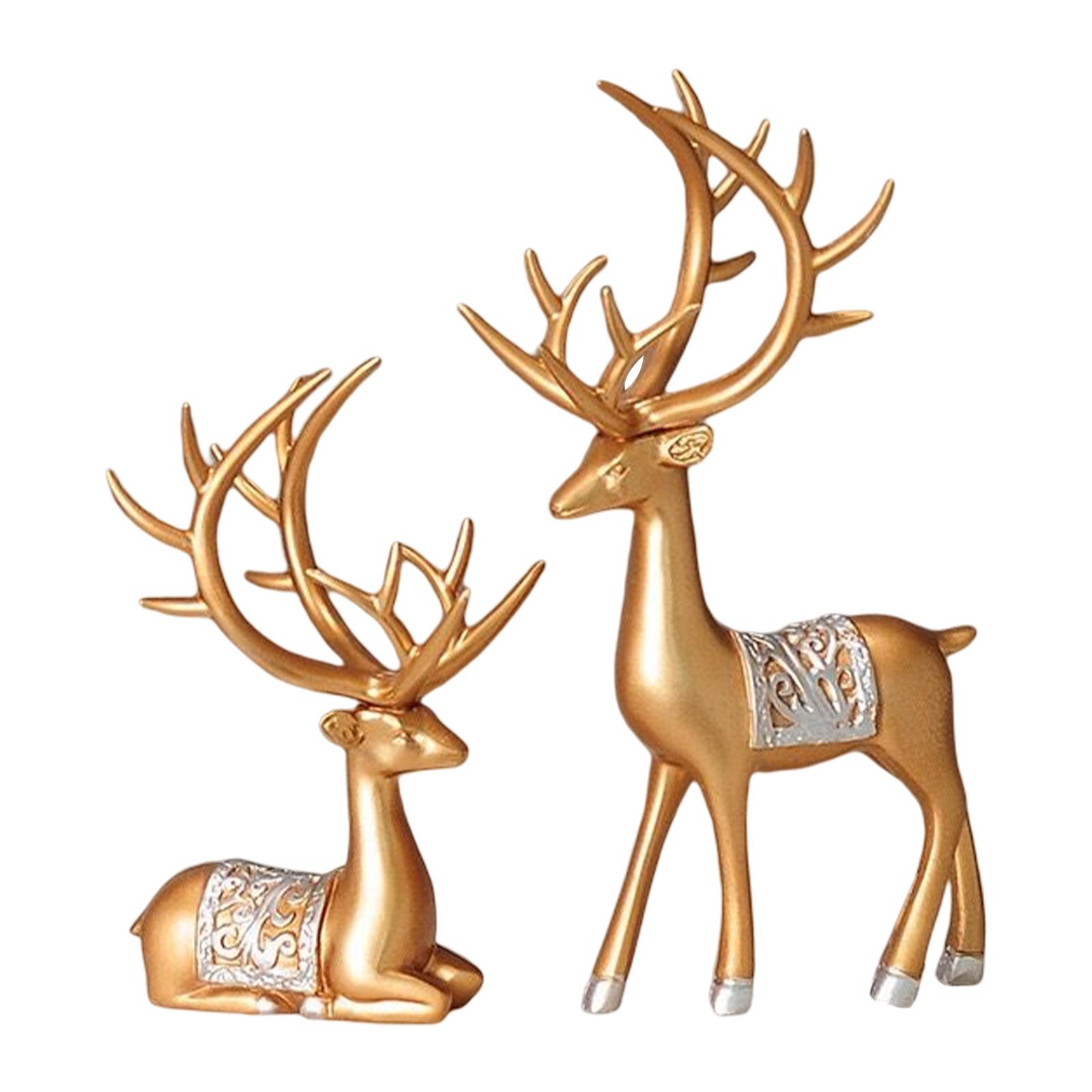 Bothyi - 2 Uds Estatuas Modernas De Reno Alce Pareja Escultura Gabinete Decoración Oro