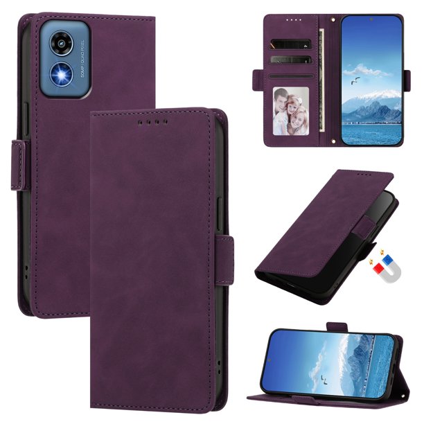 Funda Billetera Delgada para Motorola Moto G Play 5G 2024 con Ranuras y Soporte Morado oscuro