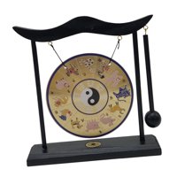 Magideal - Cobre Gong Adorno Asiático Gong Campana Mini Campanas De Viento Latón Feng Shui Escritorio Gong Cobre Chino Gong Con Soporte Para Mesa Decoración Para Estilo E