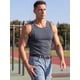 thumbnail image 4 of INSPIRE CHIC Camiseta de Tirantes a Rayas sin Mangas de Ajuste Delgado para Hombres Gimnasio S Gris Oscuro, 4 of 5