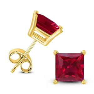 Aros Paris Jewelry 24K Yellow Gold 2 Ct Created Ruby Square Stud