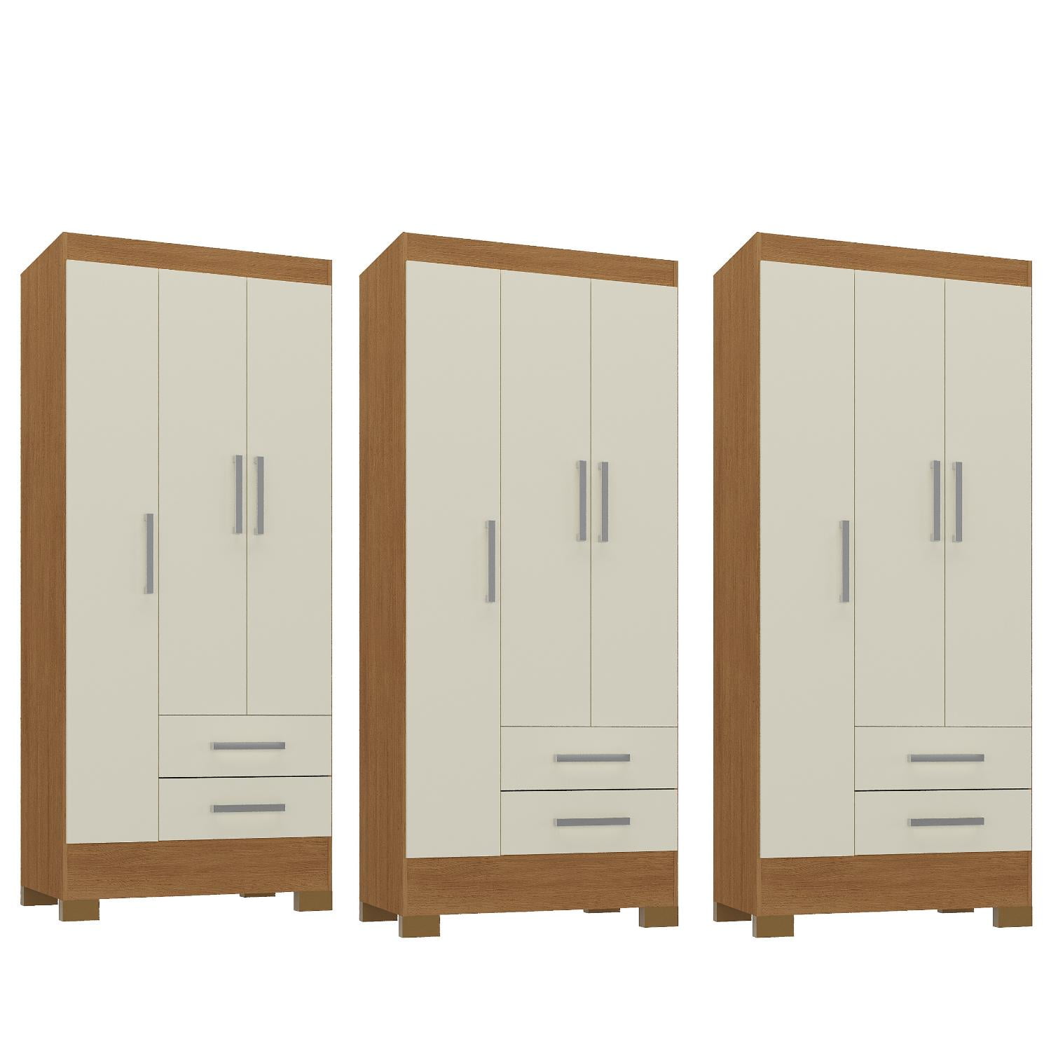Movelaria - Combo 3 Clóset 3 Puertas 2 Cajones 180x68x35 Cm Off White R32x3 Blanco