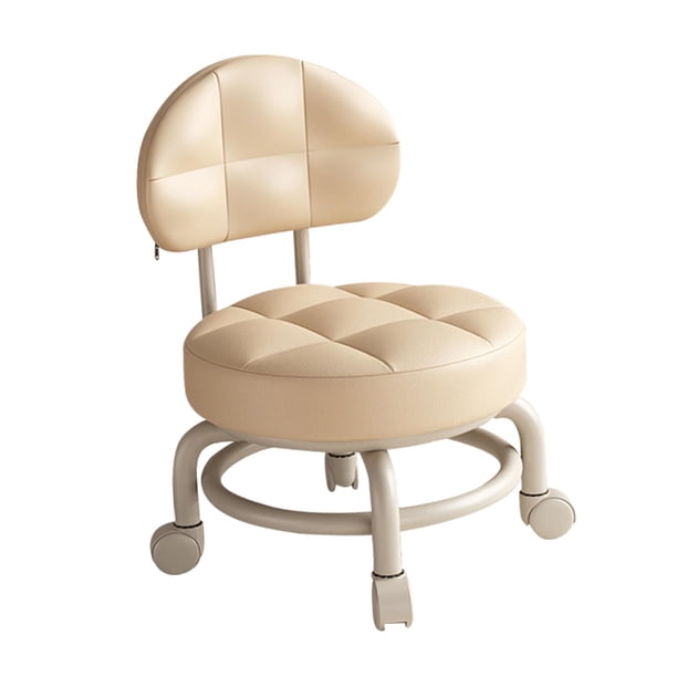 Asiento Rodante de Respaldo Bajo, Reposapiés de Sofá de PU, Taburete de Rodillo de Limpieza Multiusos, Taburete de Pedicura para Salón, Hogar, Bibliot Caqui