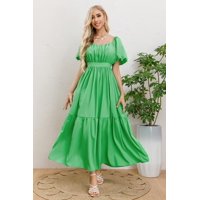 Likeshop - Vestido Largo Mujer Manga Globo Corta Cuello V 3345