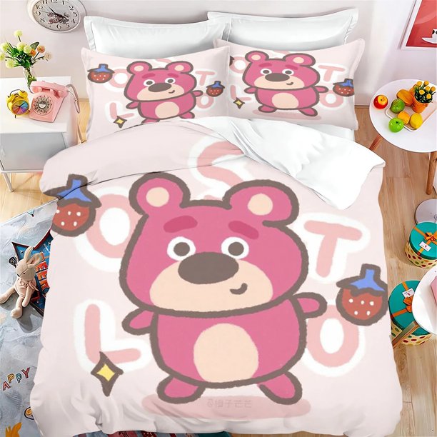 Strawberry Bear Duvet Cover Pillowcase, Home Room Bedroom Decoration Boy Girl Bedding Set Kids Gift, Queen Double Bed Bed Sheets