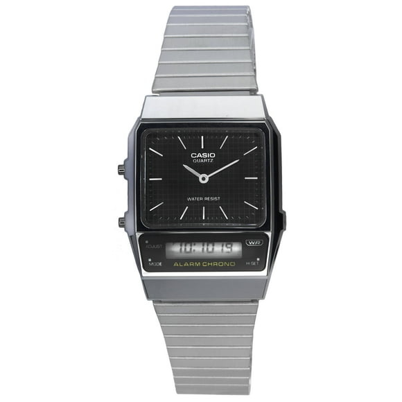 Reloj De Pulsera Ana-digi De Resina Y Acero Inoxidable De 18 Mm Para Hombre, Negro, Aq-800e-1a 