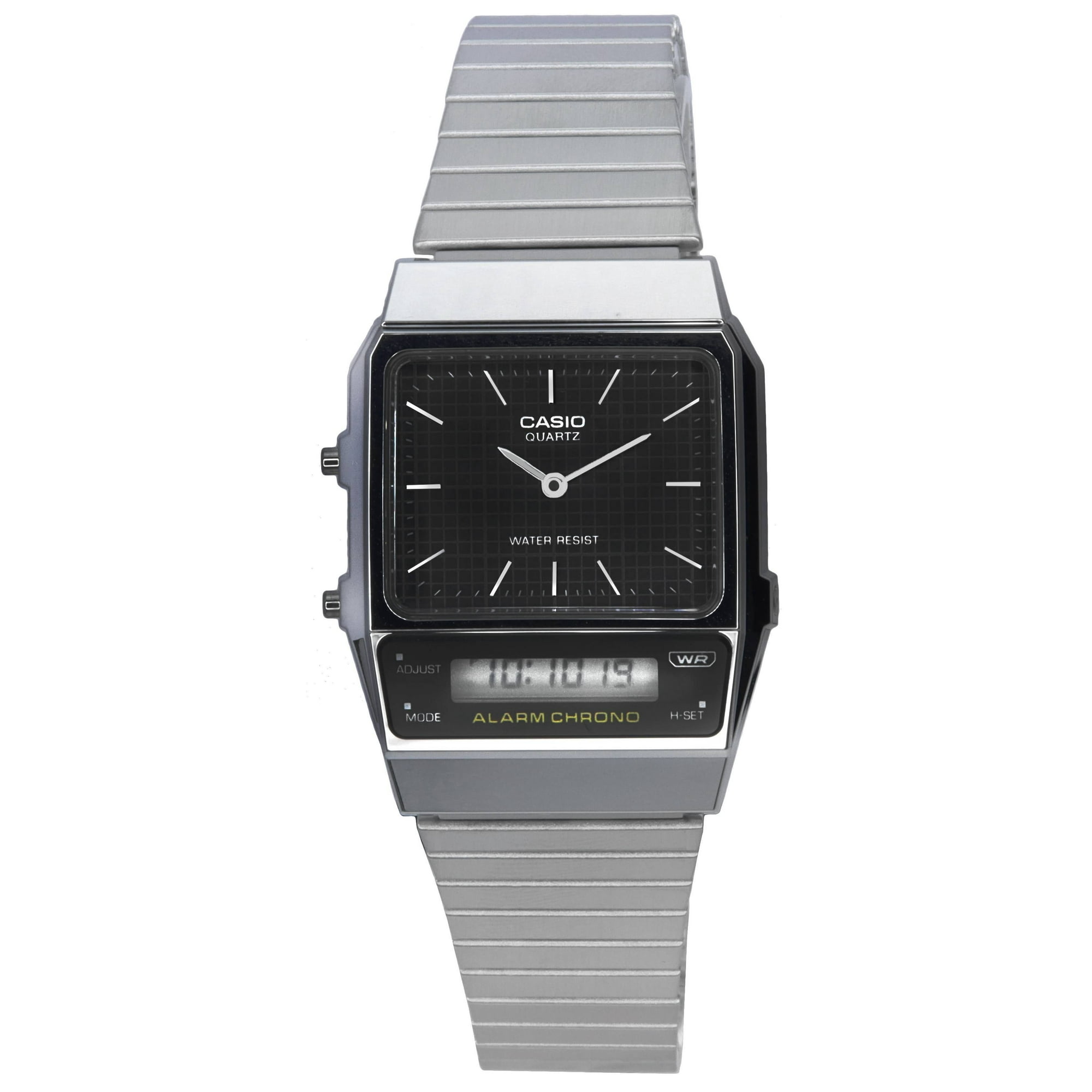 Casio - Reloj De Pulsera Ana-digi De Resina Y Acero Inoxidable De 18 Mm Para Hombre, Negro, Aq-800e-1a