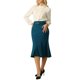 thumbnail image 2 of INSPIRE CHIC Falda Elegante de Mujer con Cola de Sirena, Cintura Alta con Cinturón, Falda Midi de Trabajo, Talla S, Azul Lago, 2 of 5