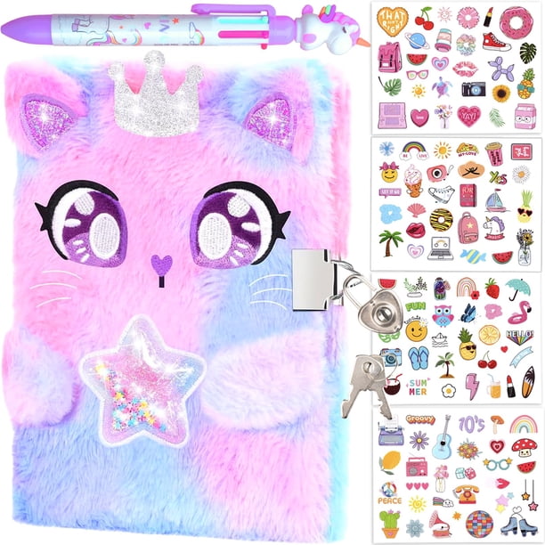 Diario de peluche EABUY para niñas con candado y llaves - Tamaño A5 (21,1 cm x 15 cm) - Set de regalo