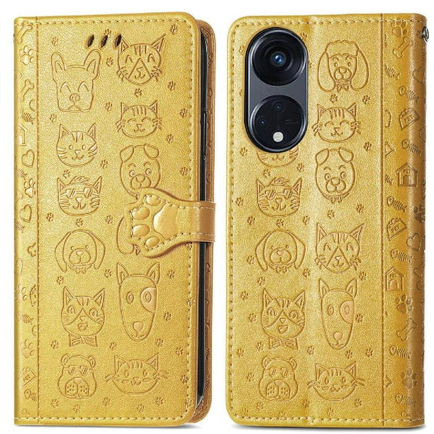 Funda Cartera FOXDOCK para OPPO Reno 8T 5G , Flip PU con Relieve de Gatos y Perros, Tarjetero y Soporte