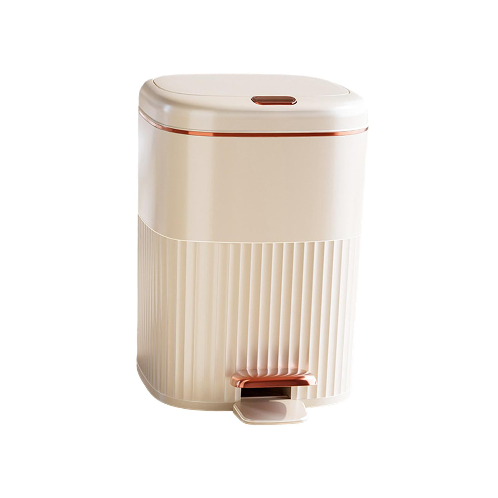 Bothyi - Cubo De Basura Con Escalón, Cubo De Basura Rectangular Con Pedal Para Baño, Entrada De Garaje, Color Blanco Dorado, 15l