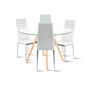 Klik Muebles - Mesa Eames 100Cm Redonda Vidrio + 4 Sillas Dining Liana - Blancas