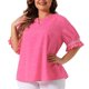 thumbnail image 1 of Agnes Orinda Blusas de Tallas Grandes para Mujer con Puntos, Cuello en V, Volantes, Manga Corta, Primavera Verano, Estilo Bohemio, Talla 2X, Rosa Fucsia, 1 of 8