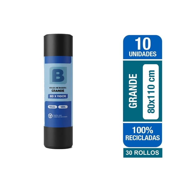 Pack x30 Bolsa Basura Agustín Negra Rollo 80x110 10 Unid