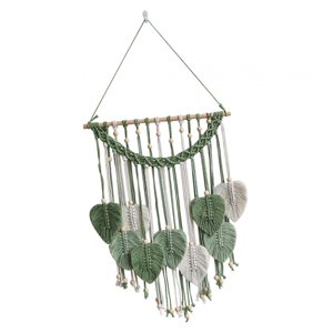 Magideal - Tapiz Para Colgar En La Pared De Hojas, Borlas De Hojas, Tapiz Tejido Moderno, Decoración Del Hogar Hecha A Mano Para Decoración Del Hogar, Telón De F Verde