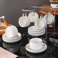 Santú Home & Deco - Set Café Tazas Y Platos 230Ml Lineas Plateado 6Un