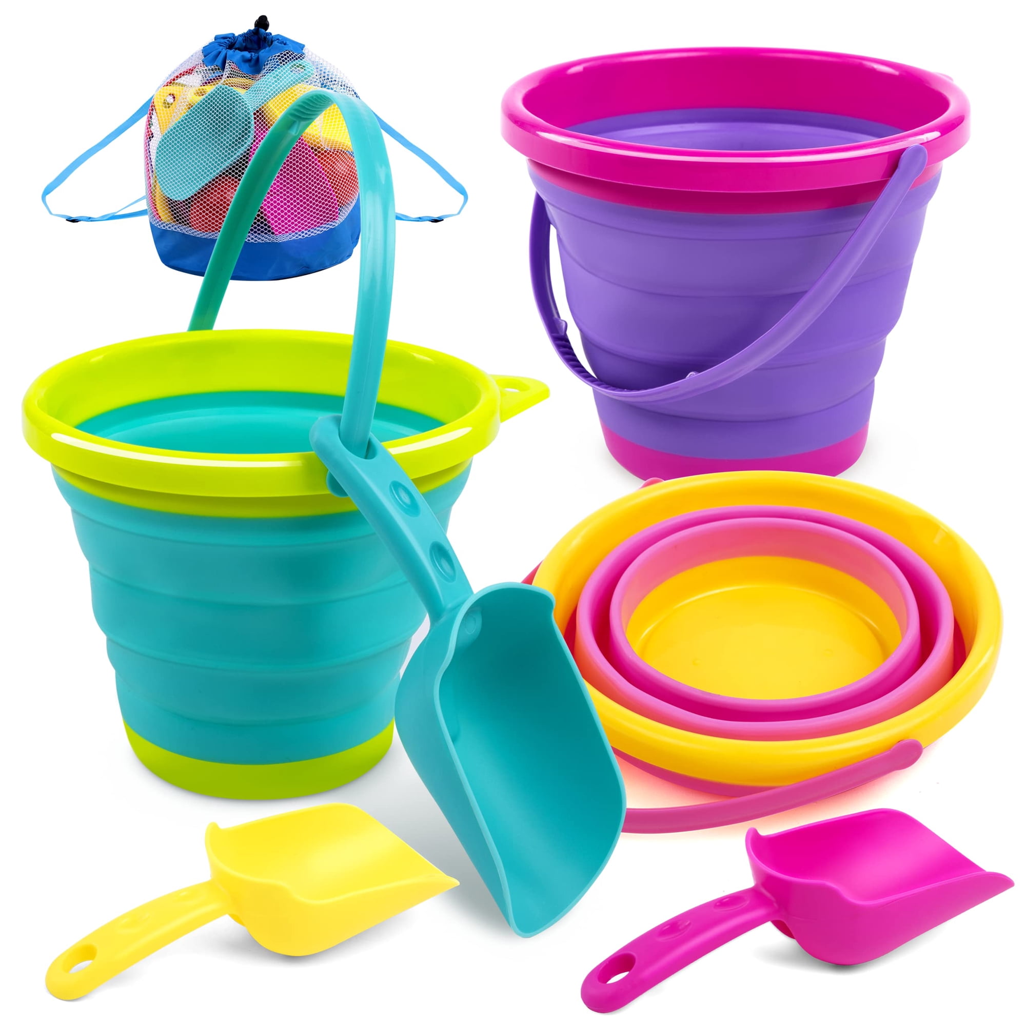 Juego De Cubos De Playa Plegables Joyin, 3 Paquetes Con Palas Y Mochila