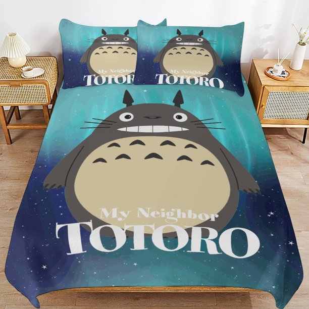 x91 My Neighbor Totoro Bed Duvet Cover Microfiber Bedding Sets 3D Printed Lightweight 3 Piece Comforter Sets, 1 Duvet Cover And 2 Pillow Shams for Kids Boys Girls 79"x90" jn91