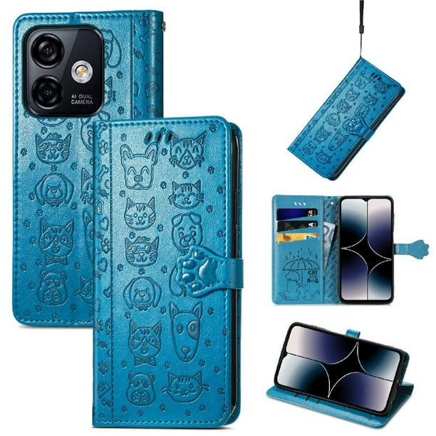 Funda Cartera FOXDOCK para Ulefone Note 18 Ultra , Flip PU con Relieve de Gatos y Perros, Tarjetero y Soporte