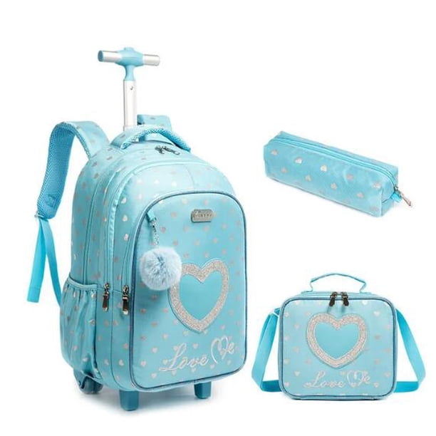 18 Inch School Wheeled Backpack for Boys Girls Travel Rolling Backpack 18 inch School Trolley Bag Set Lunch Bag and Pencil Case