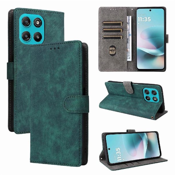Funda Billetera para Motorola Moto G57/G57 Power con Soporte - Cartera de Cuero con Ranuras Verde